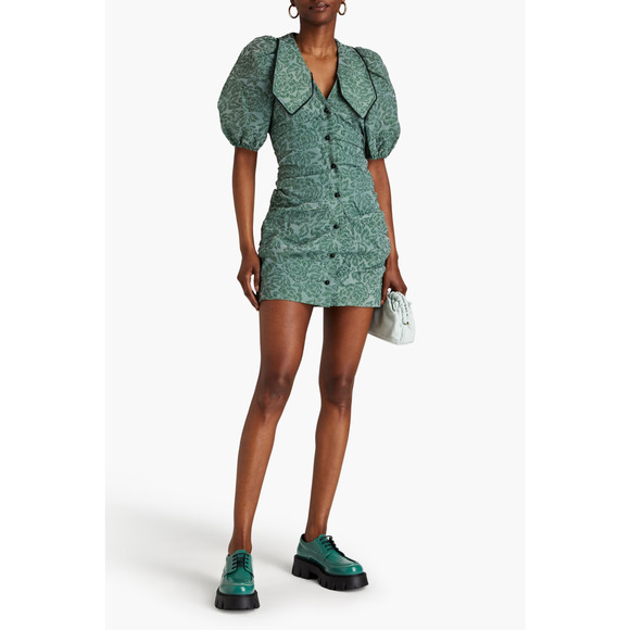 Ganni Dresses & Skirts - GANNI Organza Mini Dress Size 36 Myrtle Jacquard Balloon coquette fairy A004055